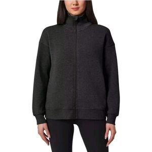 NWT Mondetta Women's Heathered Full-Zip Fleece Jacket, Heather Black, Size L